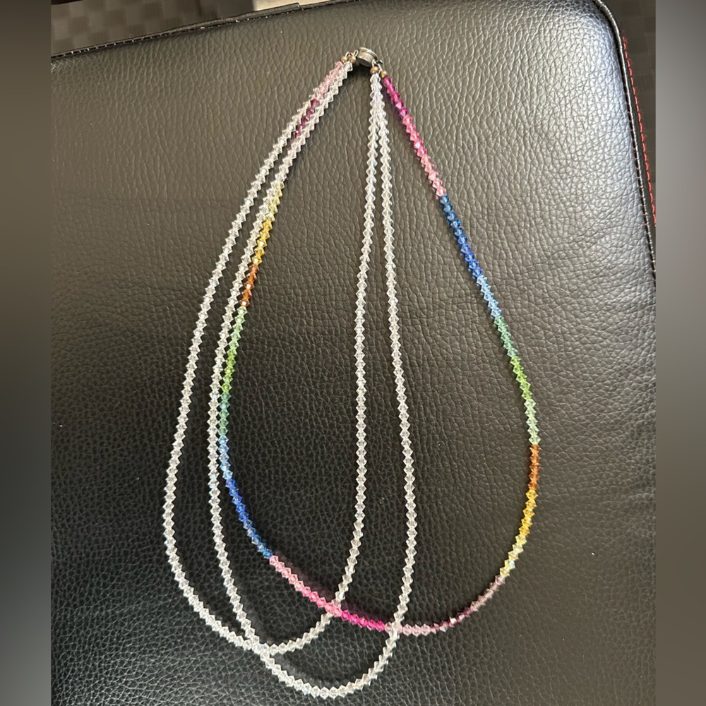 Crystal beaded necklace 3 strands with one clasp
